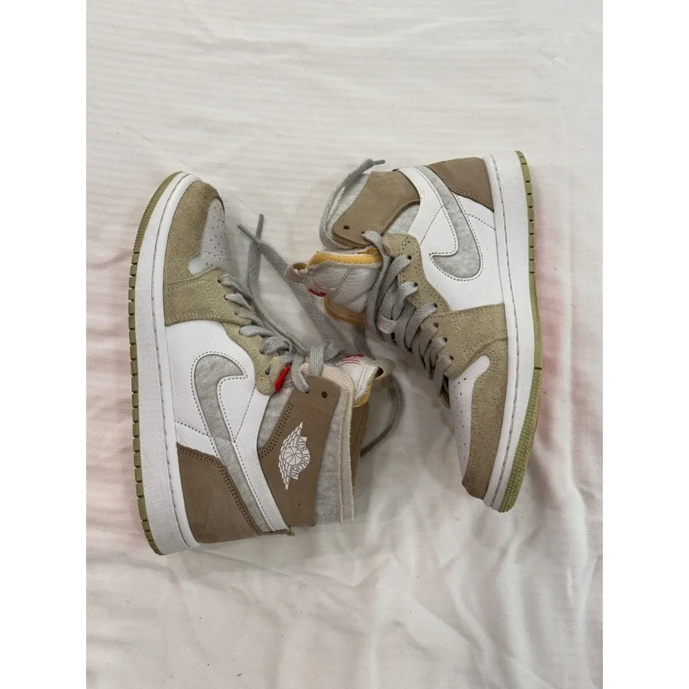 Womens Air Jordan 1 High‎ Zoom CMFT Olive Aura Size 7 White Khaki CT0979-102